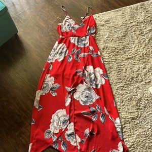 Red floral High-low dress